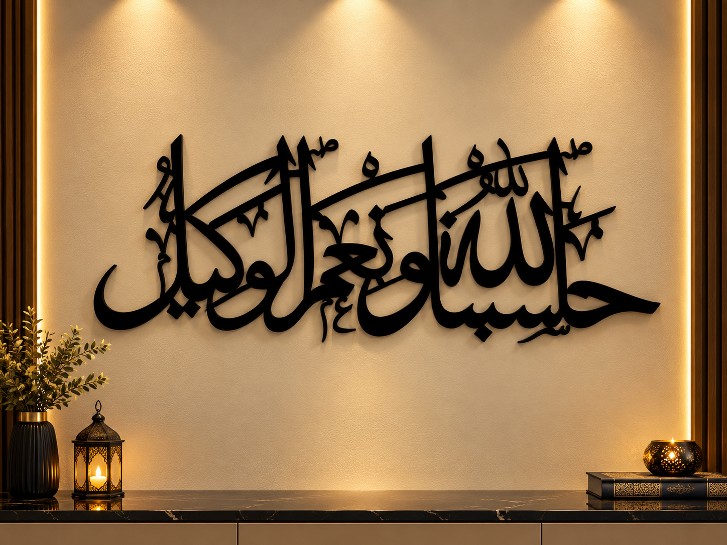 Hasbunallahu Wa Nimal Wakeel Arabic Calligraphy Wall Art, Islamic Metal Wall Decor, Muslim Home Decoration